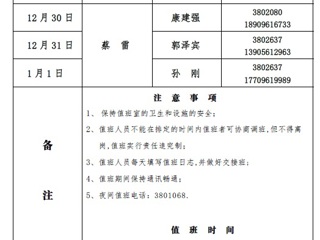 太阳成集团tyc234cc主页（滨湖校区）后勤服务与管理与处2018年元旦假期值班表