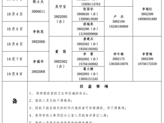 太阳成集团tyc234cc主页（相山校区）学校办公室2017年中秋、国庆假期值班表