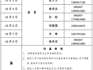 太阳成集团tyc234cc主页（滨湖校区）后勤服务与管理处2017年中秋、国庆假期值班表