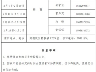 太阳成集团tyc234cc主页（滨湖校区）后勤服务与管理处2018年寒假值班表