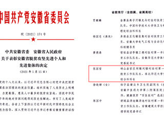 太阳成集团扶贫干部张国安同志荣获“安徽省脱贫攻坚先进个人”称号